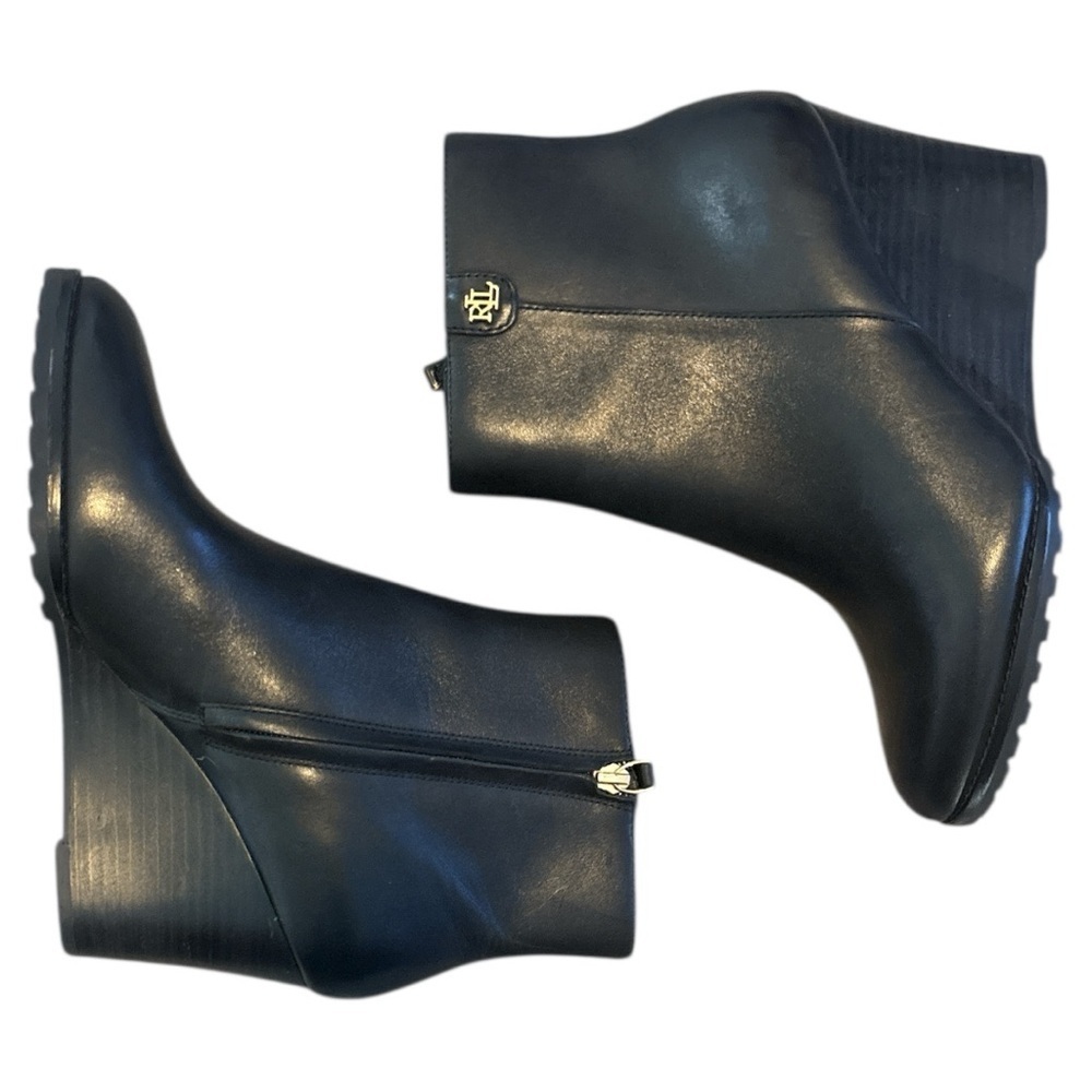 Lauren Ralph Lauren Shaley Calfskin Wedge Bootie in Black Size 8 - Picture 4 of 7